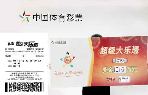 吉林省中一注大乐透一等奖 奖金1015万元