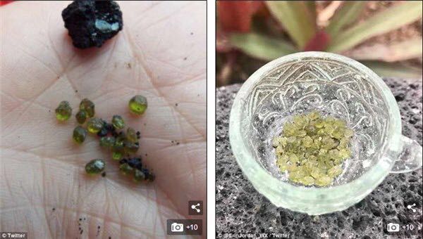 夏威夷火山喷出“宝石雨” 居民喜获橄榄石