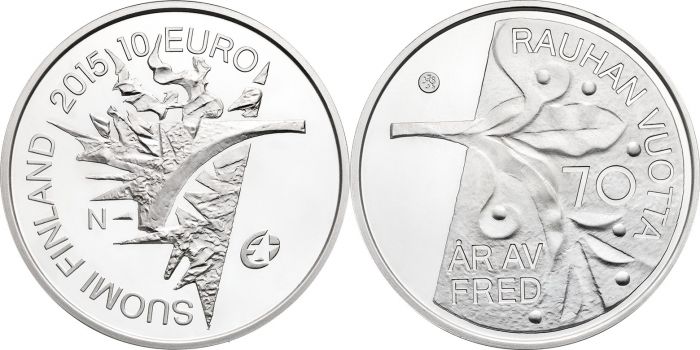芬兰“欧洲和平70周年”10欧元纪念银币