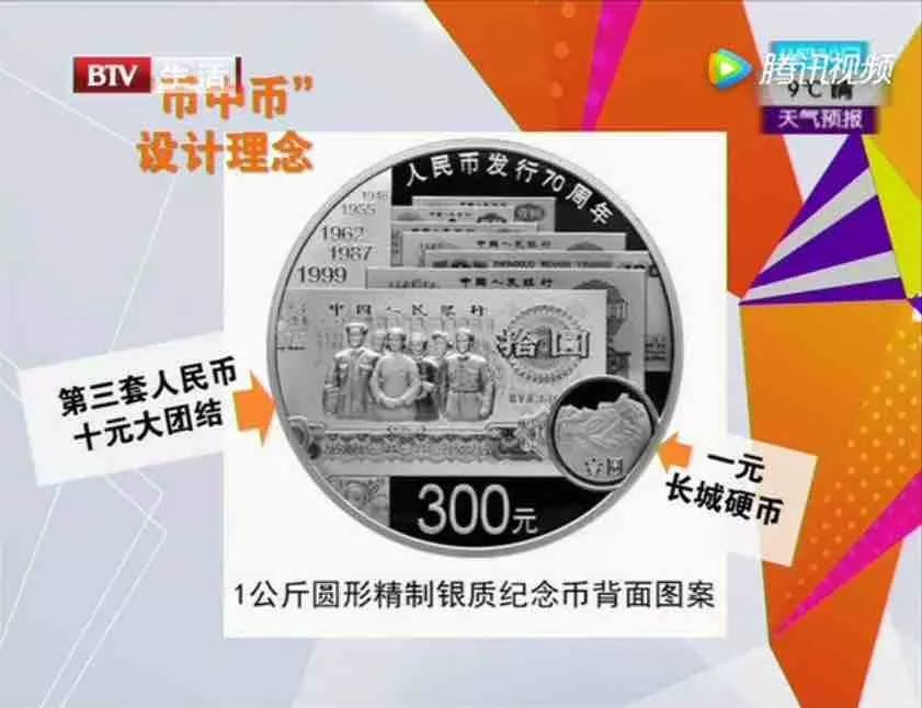 北京电视台谈人民币70周年纪念银币