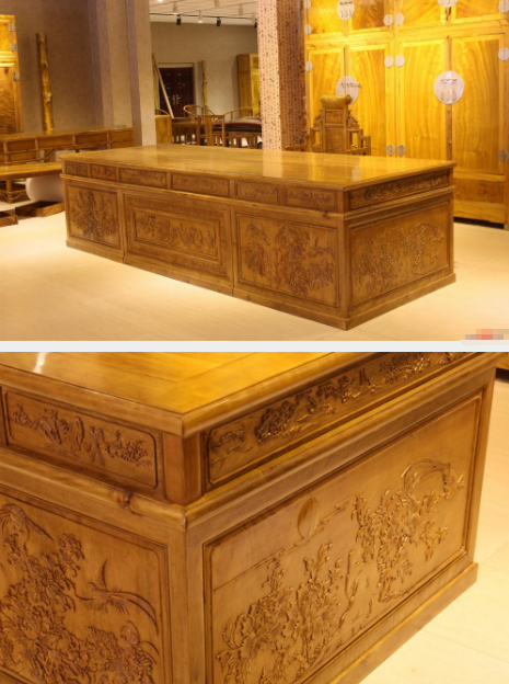 “金丝楠3.2米办公桌与顶箱柜组合四件套”红木家具价格多少钱？