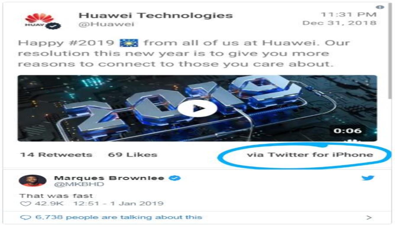 华为用iPhone发文 已被截图在网上疯传