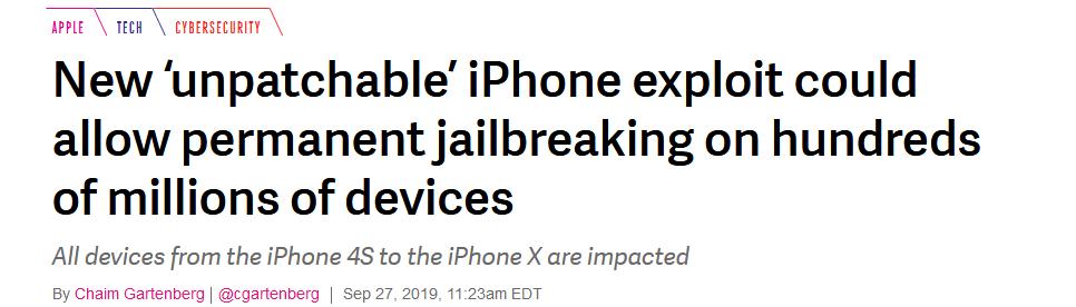 苹果被曝漏洞还无法修复！从4S到iPhone X均有此问题