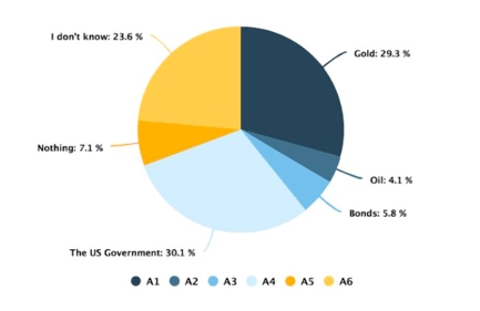 调查显示有约30%的美国人认为美元是由黄金背书的