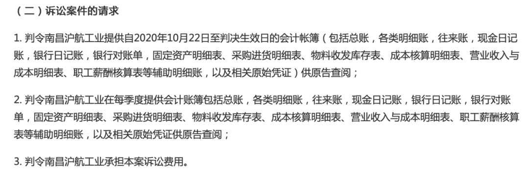 上海沪工要求参股40%的南昌沪航提供会计账簿
