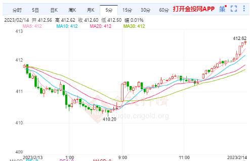 2月14日沪金主力开盘412.30元/克 黄金TD开盘412.60元/克