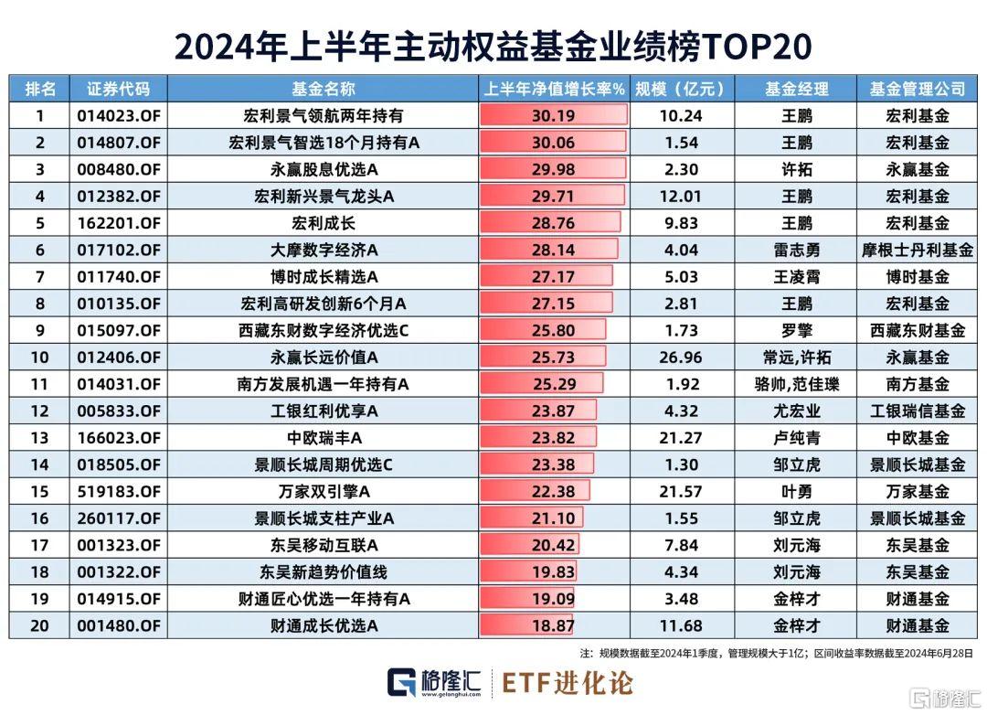 图解2024年上半年收益率TOP20基金经理持仓