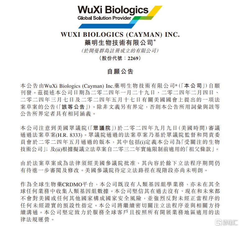 药明系全线巨震！美众议院通过《生物安全法案》，CRO概念股应声大跌