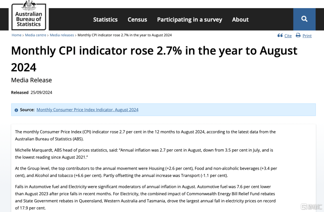 澳大利亚8月通胀率降至2.7%，年内有望降息吗？
