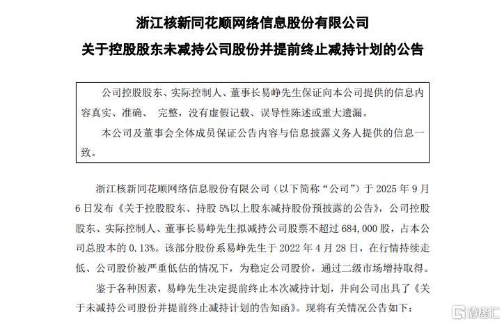 超2亿套现叫停！同花顺董事长减持急刹车，股价火速“回血”