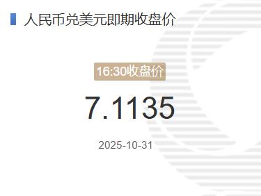 11月3日人民币兑美元即期收盘价报7.1225较上一交易日下跌9个基点