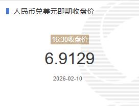 2月10人民币兑美元即期收盘价报6.9129较上一交易日下跌155个基点
