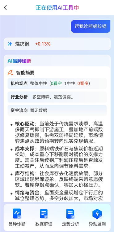 AI工具诊断靠谱吗？螺纹钢期货AI品种诊断软件实测