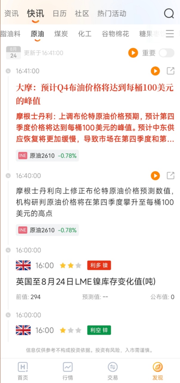 原油行情软件推荐！支持WTI、布伦特、暗油实时行情