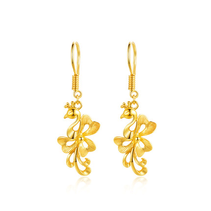 黄金凤凰耳钉 足金婚嫁镂空夸张耳坠 女士女款